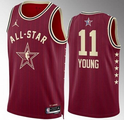 Men's #11 Trae Young Red 2024 All Star Icon Heat Press Jersey