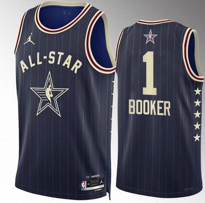 Men's #1 Devin Booker Navy 2024 All Star Icon Heat Press Jersey