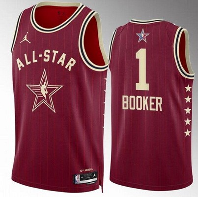 Men's #1 Devin Booker Red 2024 All Star Icon Heat Press Jersey