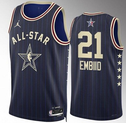 Men's #21 Joel Embiid Navy 2024 All Star Icon Heat Press Jersey