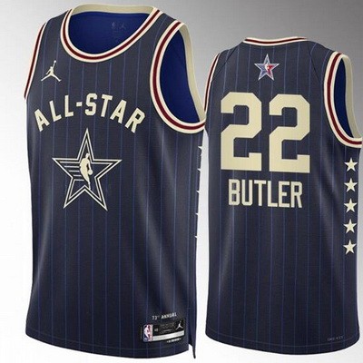 Men's #22 Jimmy Butler Navy 2024 All Star Icon Heat Press Jersey