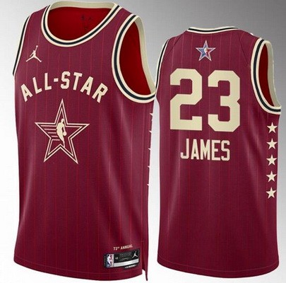Men's #23 LeBron James Red 2024 All Star Icon Heat Press Jersey