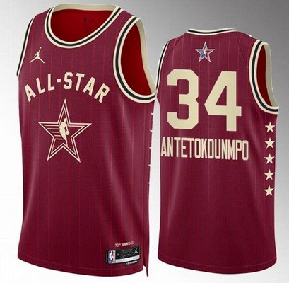 Men's #34 Giannis Antetokounmpo Red 2024 All Star Icon Heat Press Jersey