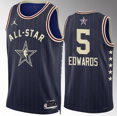 Men's #5 Anthony Edwards Navy 2024 All Star Icon Heat Press Jersey
