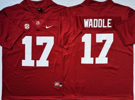 Men's Alabama Crimson Tide #17 Jaylen Waddle Red College Football Jersey