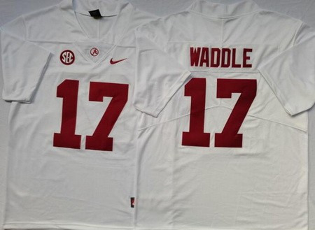 Men's Alabama Crimson Tide #17 Jaylen Waddle White College Football Jersey