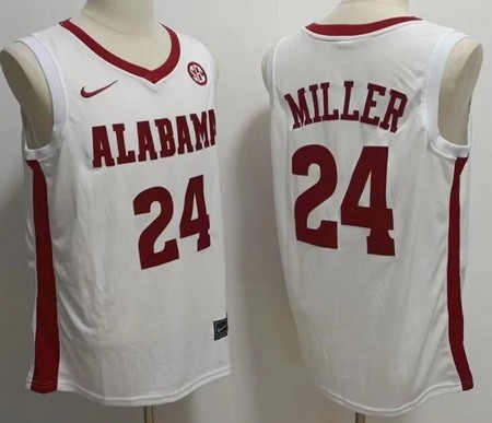 Men's Alabama Crimson Tide #24 Brandon Miller White College Basketball Jersey