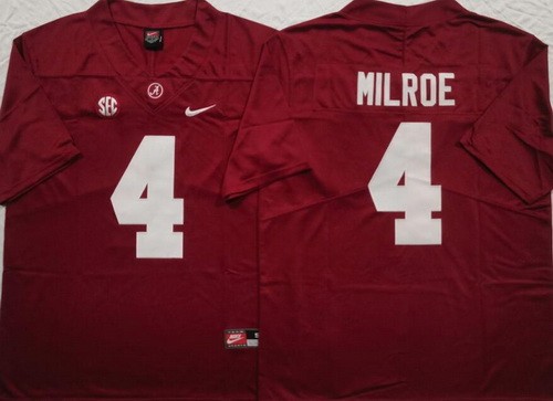 Men's Alabama Crimson Tide #4 Jalen Milroe Limited Red College Football Jersey