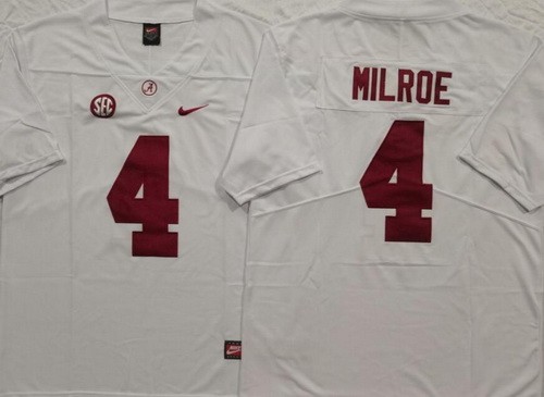 Men's Alabama Crimson Tide #4 Jalen Milroe Limited White College Football Jersey