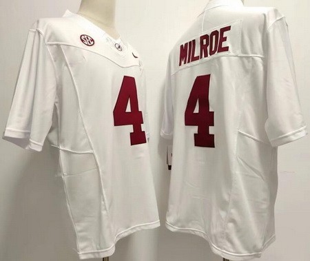Men's Alabama Crimson Tide #4 Jalen Milroe Limited White FUSE College Football Jersey