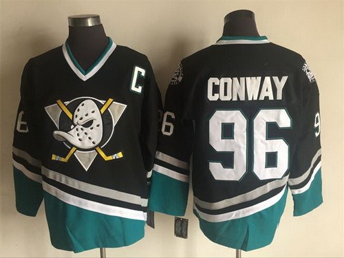 Men's Anaheim Ducks #96 Charlie Conway Black Green Throwback Jersey