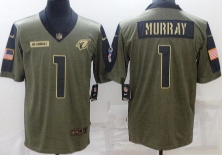 Men's Arizona Cardinals #1 Kyler Murray Limited Olive 2021 Salute To Service Jersey