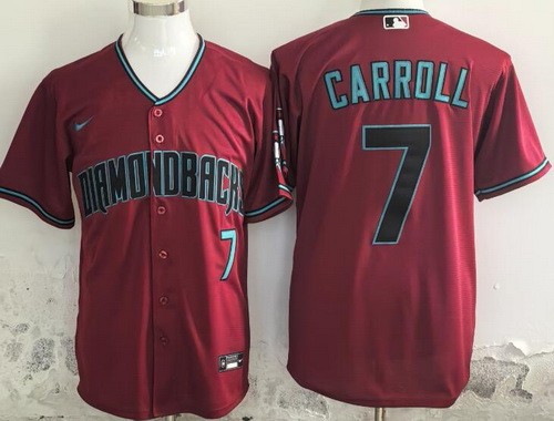 Men's Arizona Diamondbacks #7 Corbin Carroll Red Player Number Team Logo Cool Base Jersey