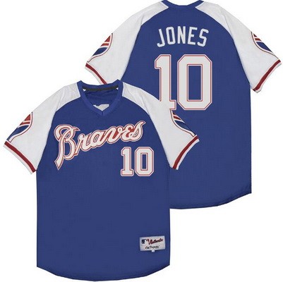 Men's Atlanta Braves #10 Chipper Jones Blue 1974 Turn Back The Clock Jersey