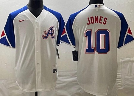 Men's Atlanta Braves #10 Chipper Jones White 2013 City Cool base Jersey