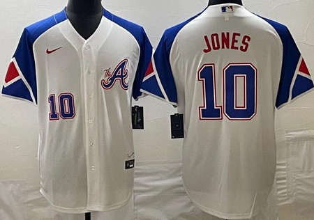 Men's Atlanta Braves #10 Chipper Jones White 2013 City Player Number Cool base Jersey