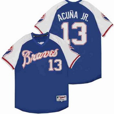 Men's Atlanta Braves #13 Ronald Acuna Jr Blue 1974 Turn Back The Clock Jersey