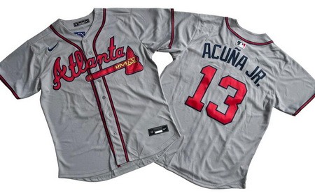 Men's Atlanta Braves #13 Ronald Acuna Jr Gray Limited Jersey