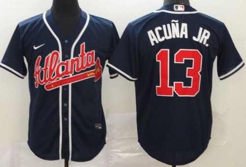 Men's Atlanta Braves #13 Ronald Acuna Jr Navy 2020 Cool Base Jersey