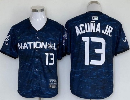 Men's Atlanta Braves #13 Ronald Acuna Jr Navy 2023 All Star Cool Base Jersey