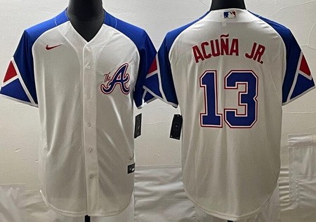 Men's Atlanta Braves #13 Ronald Acuna Jr White 2013 City Cool base Jersey