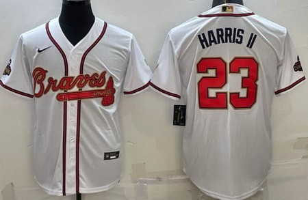 Men's Atlanta Braves #23 Michael Harris II White 2022 Gold Program Cool Base Jersey