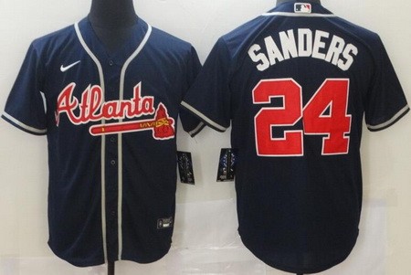 Men's Atlanta Braves #24 Deion Sanders Navy Cool Base Jersey
