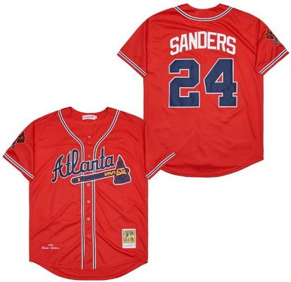 Men's Atlanta Braves #24 Deion Sanders Red 1992 Throwback Jersey