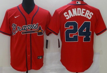 Men's Atlanta Braves #24 Deion Sanders Red Cool Base Jersey