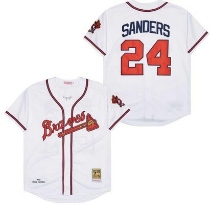 Men's Atlanta Braves #24 Deion Sanders White 1992 Throwback Jersey