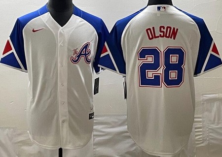 Men's Atlanta Braves #28 Matt Olson White 2013 City Cool base Jersey