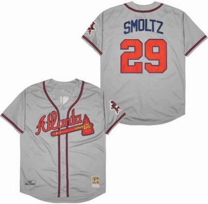 Men's Atlanta Braves #29 John Smoltz Gray 1995 Throwback Jersey