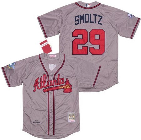 Men's Atlanta Braves #29 John Smoltz Gray 1999 Throwback Jersey