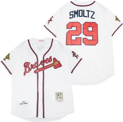 Men's Atlanta Braves #29 John Smoltz White 1995 Throwback Jersey