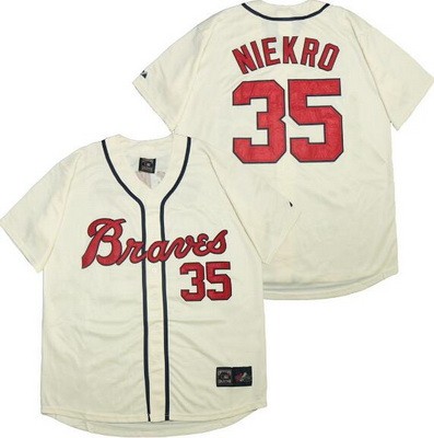 Men's Atlanta Braves #35 Phil Niekro Cream Throwback Jersey