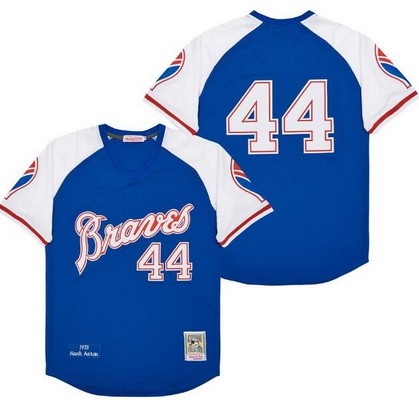 Men's Atlanta Braves #44 Hank Aaron Blue 1973 Throwback Jersey