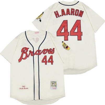 Men's Atlanta Braves #44 Hank Aaron Cream 1963 Throwback Jersey