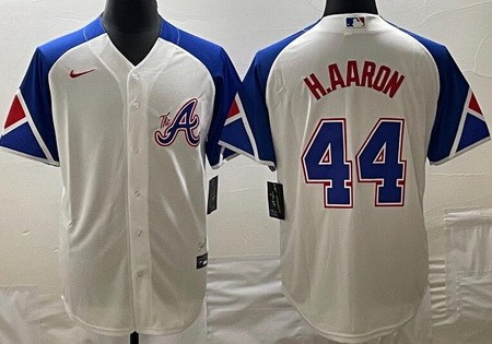 Men's Atlanta Braves #44 Hank Aaron White 2013 City Cool base Jersey