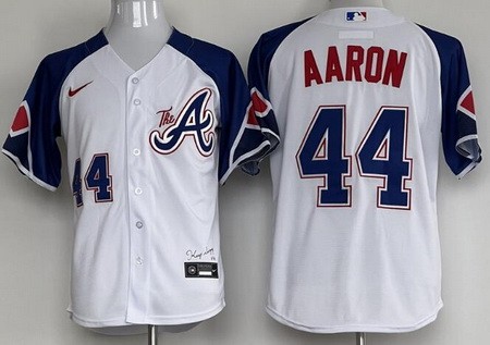 Men's Atlanta Braves #44 Hank Aaron White 2013 City Player Number Cool base Jersey