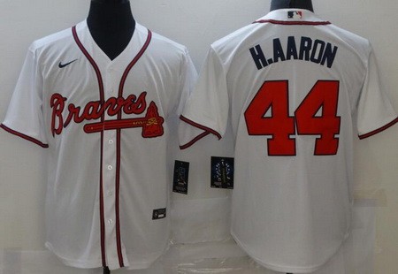 Men's Atlanta Braves #44 Hank Aaron White Cool Base Jersey
