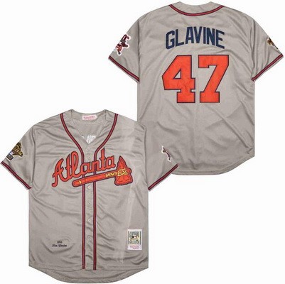 Men's Atlanta Braves #47 Tom Glavine Gray 1995 Throwback Jersey