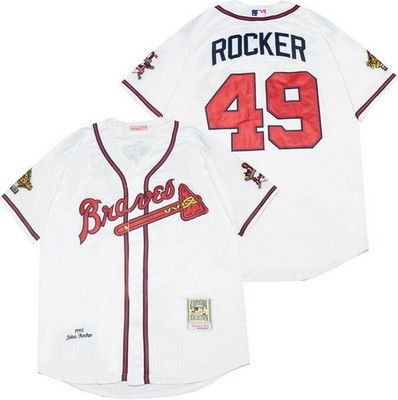 Men's Atlanta Braves #49 John Rocker White 1995 Throwback Jersey