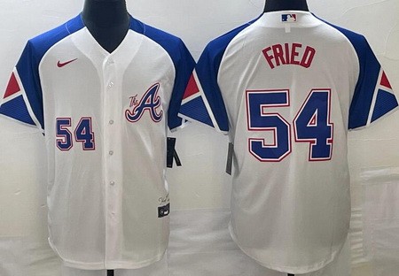 Men's Atlanta Braves #54 Max Fried White 2013 City Player Number Cool base Jersey