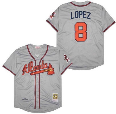 Men's Atlanta Braves #8 Javier Lopez Gray 1995 Throwback Jersey