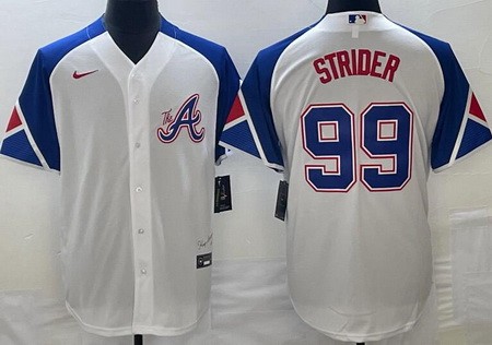 Men's Atlanta Braves #99 Spencer Strider White 2013 City Cool base Jersey