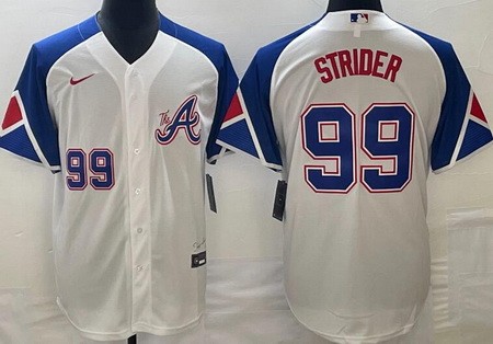 Men's Atlanta Braves #99 Spencer Strider White 2013 City Player Number Cool base Jersey