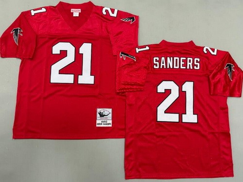 Men's Atlanta Falcons #21 Deion Sanders Red 1992 Throwback Jersey