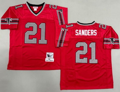 Men's Atlanta Falcons #21 Deion Sanders Red Gray 1992 Throwback Jersey