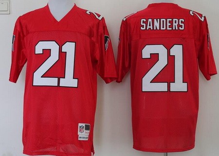 Men's Atlanta Falcons #21 Deion Sanders Red Throwback Jersey