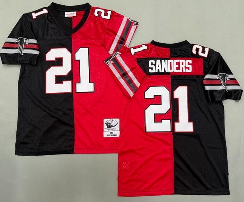 Men's Atlanta Falcons #21 Deion Sanders Red White Split 1989 Throwback Jersey